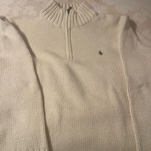 Ralph Lauren Cream Zip-Front Ribbed Mock Neck Sweater